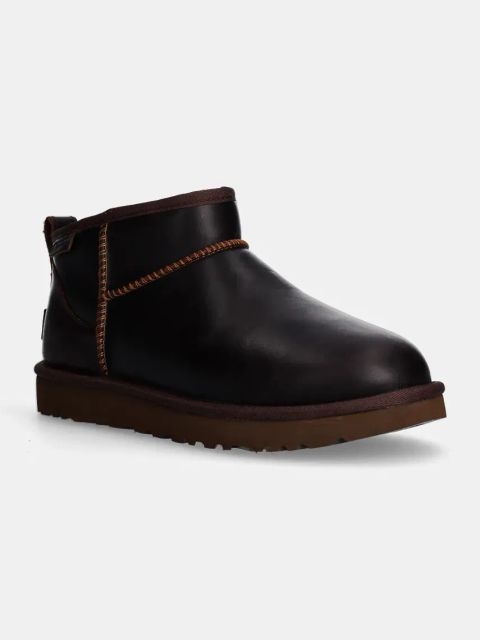 UGG śniegowce skórzane Classic Ultra Mini Lthr Regen kolor brązowy 1163490-IWD