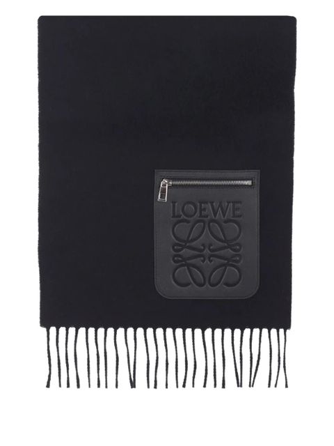 LOEWE logo-patch fringed scarf - Black - zdjęcie produktu nr 1