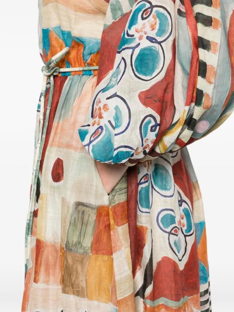 ALEMAIS patchwork tie-belt midi dress - Red