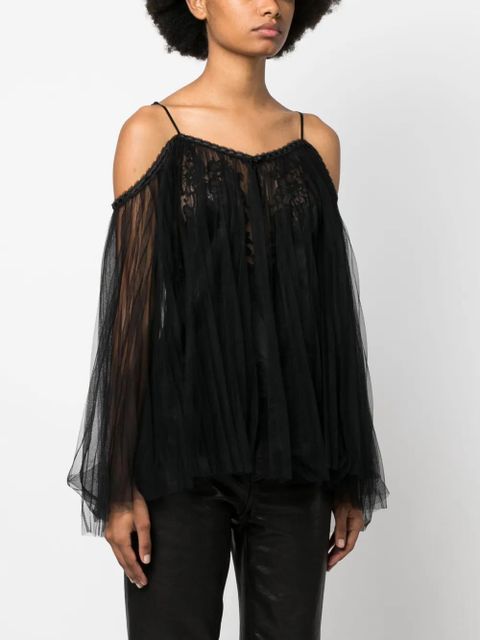 Alexander Wang lace-embroidered charmeuse tunic top - Black