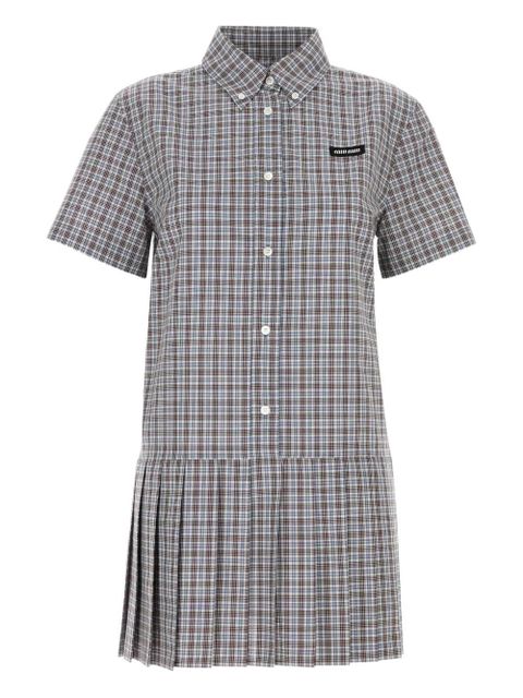 Miu Miu pleated checked shirt mini dress - Red - zdjęcie produktu nr 1