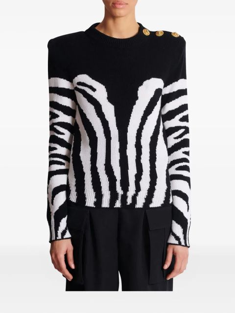 Balmain zebra-pattern padded-shoulder sweater - Black