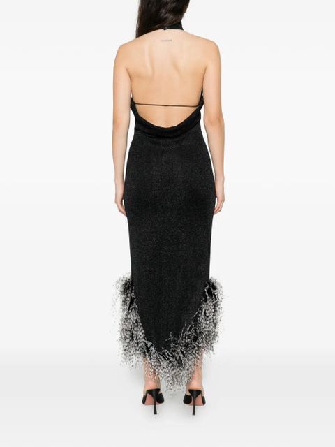 Oséree feather-trim midi dress - Black