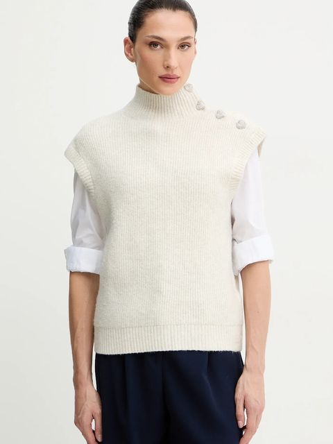 Morgan kamizelka z domieszką wełny damski kolor beżowy z półgolfem MSARA - zdjęcie produktu nr 1