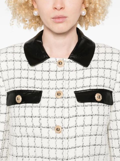 Self-Portrait checked faux-fur cuff jacket - Neutrals