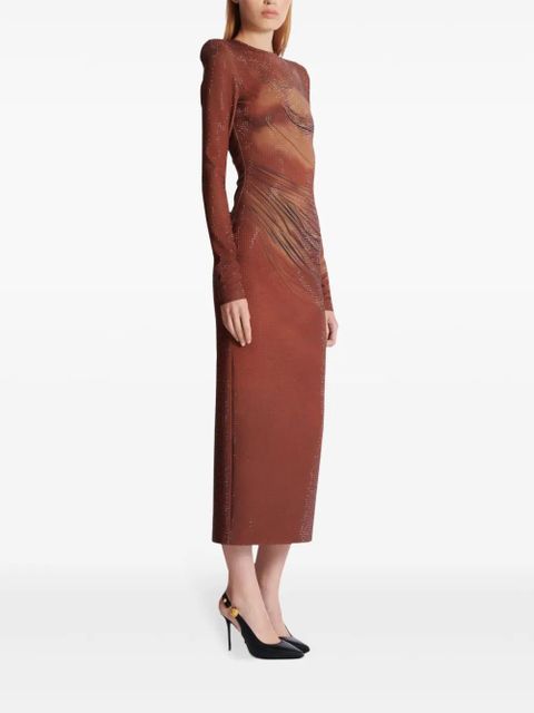 Balmain rhinestone-embellished printed maxi dress - Brown