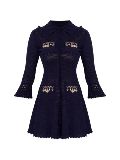 Self-Portrait embellished-collared mini dress - Blue - zdjęcie produktu nr 1