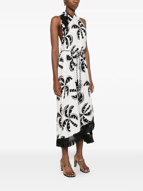 FARM Rio palm-print midi dress - White