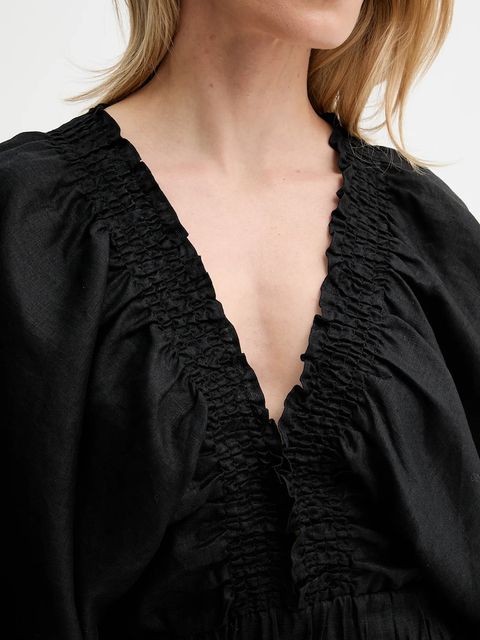 Answear.LAB sukienka lniana kolor czarny midi rozkloszowana