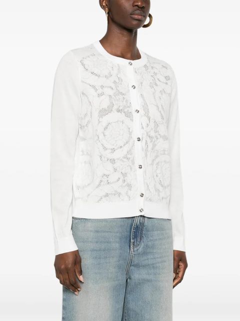 Versace Baroque-pattern lace cardigan - White