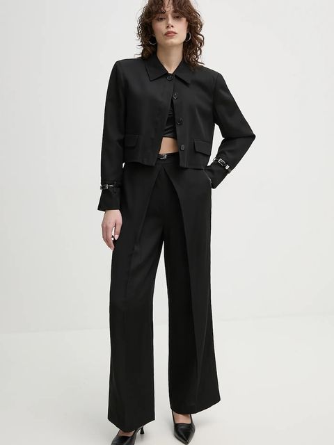 ISABELLE BLANCHE spodnie z domieszką lnu damskie kolor czarny proste high waist IS25SS-P059-T004