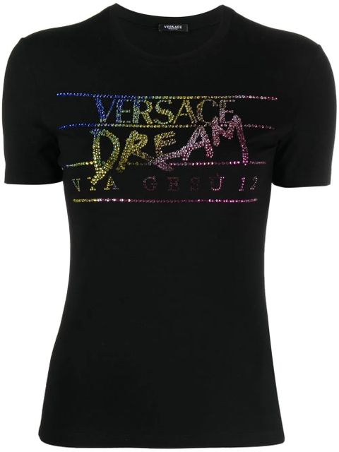 Versace rhinestone-embellished slogan T-shirt - Black - zdjęcie produktu nr 1