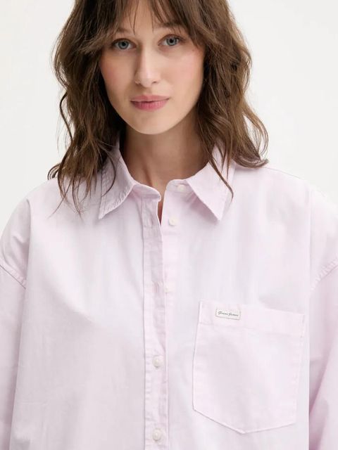 Guess Jeans koszula bawełniana damska kolor fioletowy relaxed z kołnierzykiem klasycznym W4YH22 WGCF1