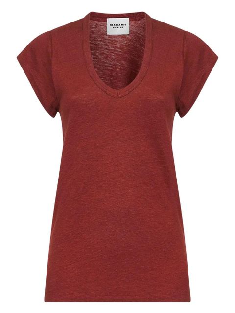 MARANT ÉTOILE ribbed V-neck T-shirt - Red - zdjęcie produktu nr 1
