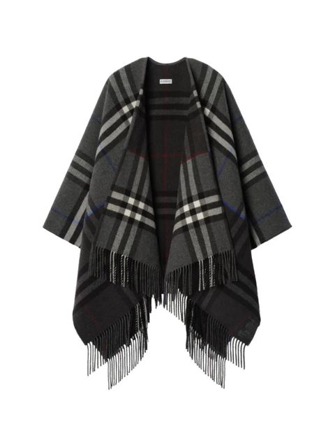 Burberry contrast check cashmere wool cape - Grey - zdjęcie produktu nr 1