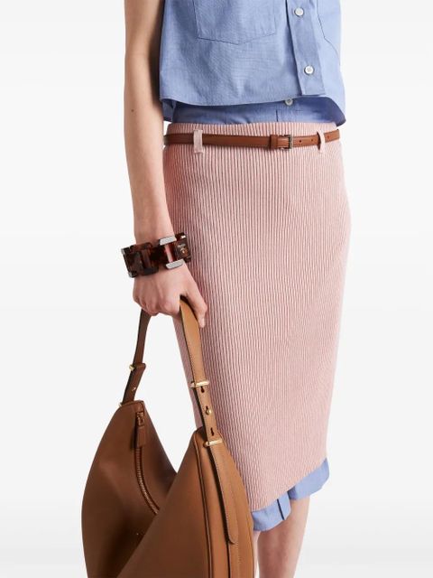 Prada belted ribbed cotton midi skirt - Pink