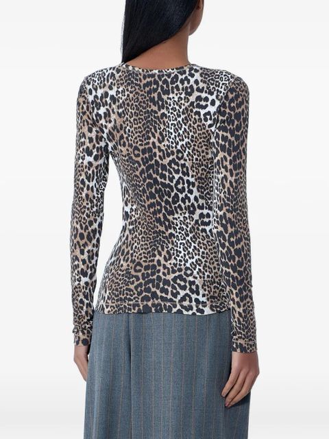 GANNI leopard-print long-sleeve top - Neutrals