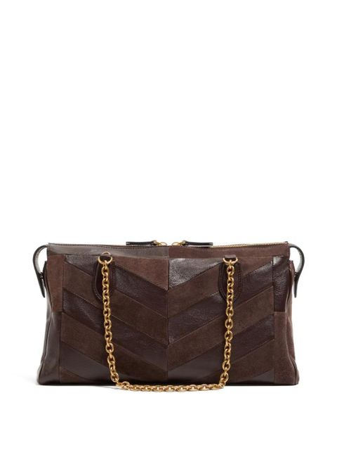 Valentino Garavani Panthea shoulder bag in nappa leather with Chevron pattern - Brown