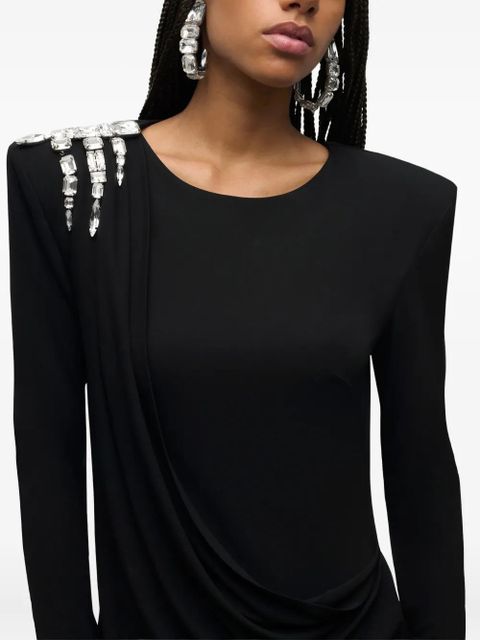 AREA crystal draped long-sleeve gown - Black