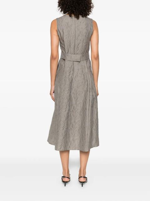 Max Mara Timeless floral-embellished belted midi dress - Grey