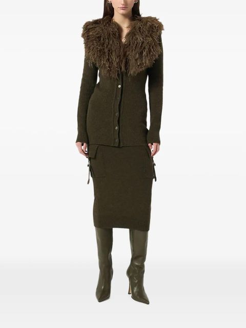 Blumarine feather-trimmed ribbed cardigan - Green - zdjęcie produktu nr 2