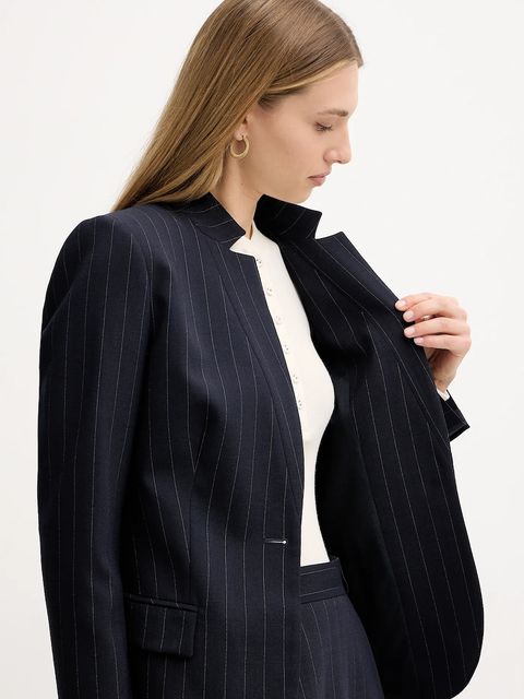 Pinko marynarka z dodatkiem wełny kolor granatowy jednorzędowa wzorzysta 105626 A2QY