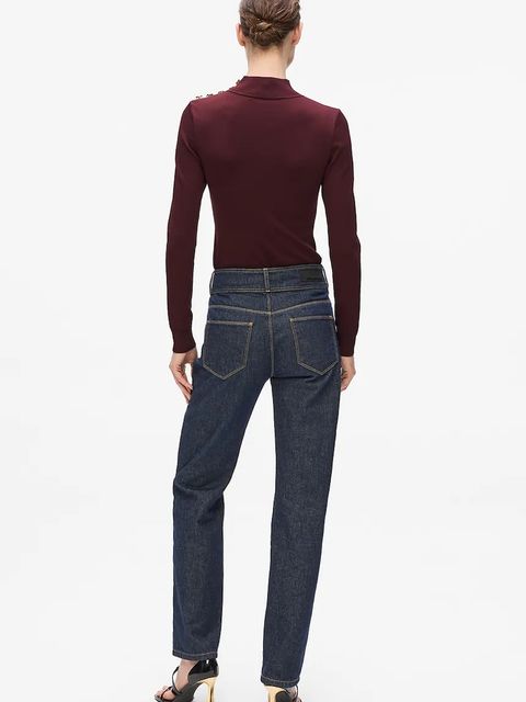 Karl Lagerfeld sweter damski kolor bordowy lekki z półgolfem A4W18038