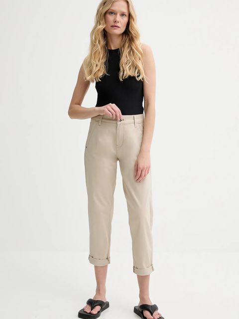 G-Star spodnie damskie kolor beżowy fason chinos high waist D25257-D715