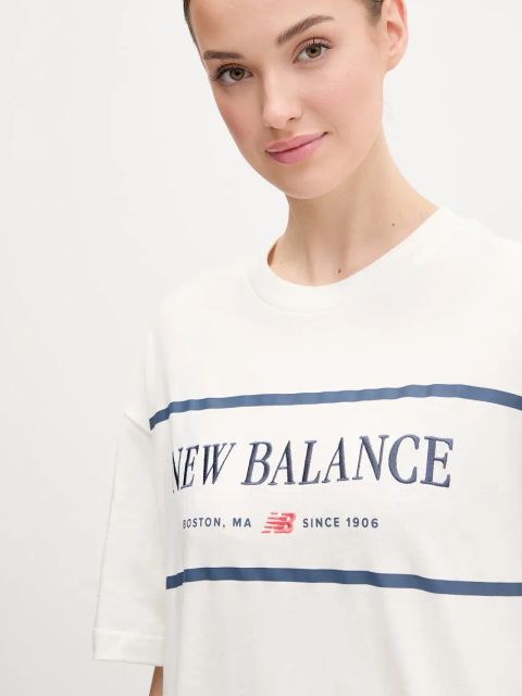 New Balance t-shirt bawełniany damski kolor beżowy WT51910SST