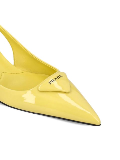 Prada logo-plaque pointed-toe pumps - Yellow