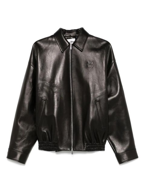 Miu Miu logo-appliqué leather jacket - Black - zdjęcie produktu nr 1