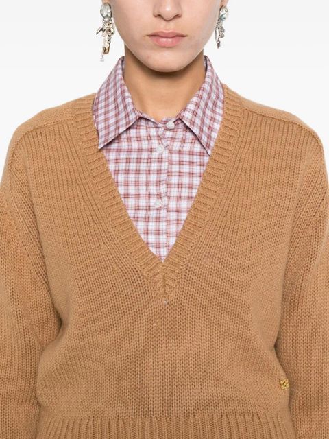 GANNI V-neck wool sweater - Brown