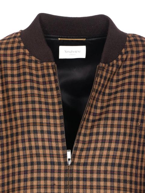 Saint Laurent check zip-up bomber jacket - Brown