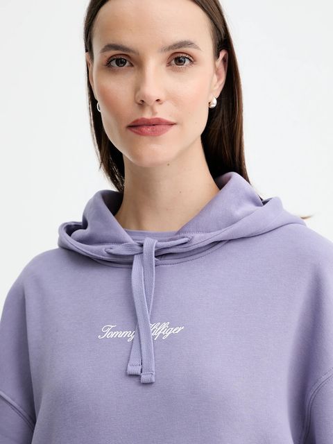 Tommy Hilfiger bluza damska kolor fioletowy z kapturem z nadrukiem WW0WW47459