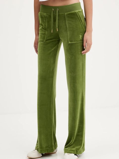 Juicy Couture spodnie dresowe welurowe damskie kolor zielony gładkie JCSEBJ001G - zdjęcie produktu nr 1