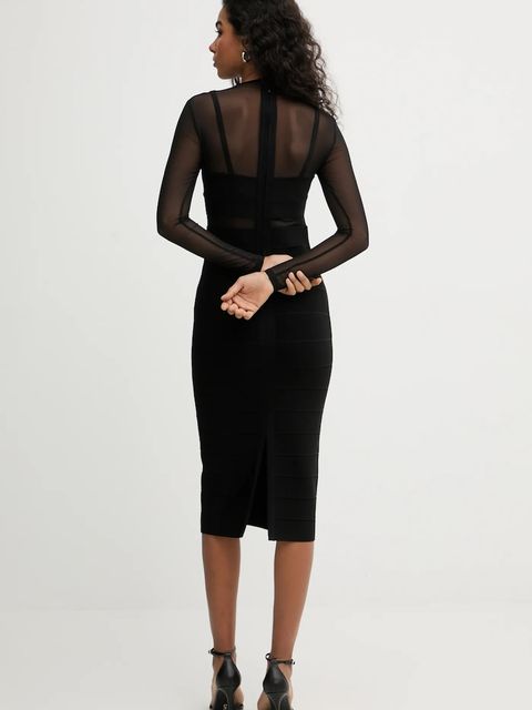 Herve Leger sukienka Noelle kolor czarny midi dopasowana HLS8551011
