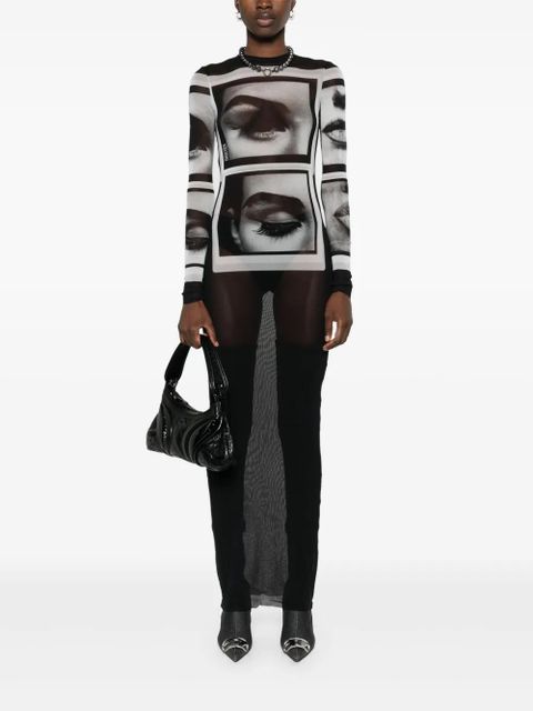 Jean Paul Gaultier face-print mesh maxi dress - Black