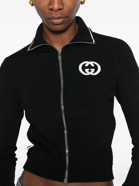 Gucci logo-intarsia zip cardigan - Black