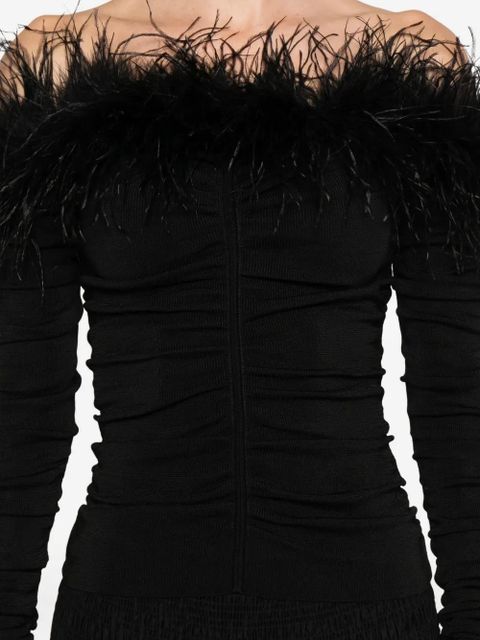 Self-Portrait feather ruched top - Black