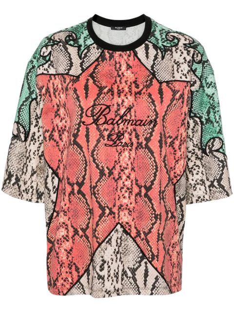 Balmain Python-print organic cotton T-shirt - Red - zdjęcie produktu nr 1