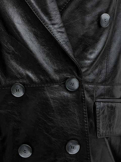 MAX&Co. marynarka skórzana kolor czarny dwurzędowa gładka 2526446053200