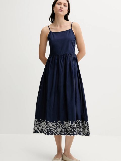 United Colors of Benetton sukienka bawełniana kolor granatowy midi rozkloszowana 4KUSDV0B7 - zdjęcie produktu nr 1
