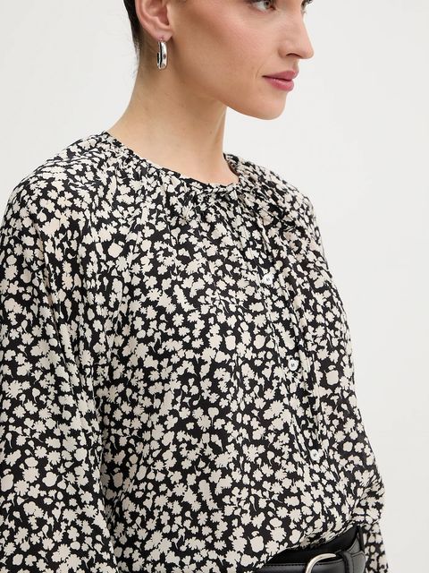 Weekend Max Mara koszula jedwabna CINEMA damska kolor czarny relaxed z wiązanym dekoltem 2615111111600