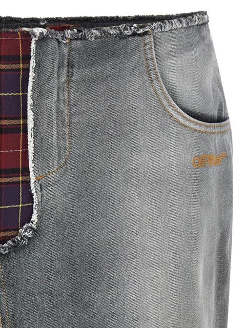 Off-White patchwork fringed midi skirt - Grey