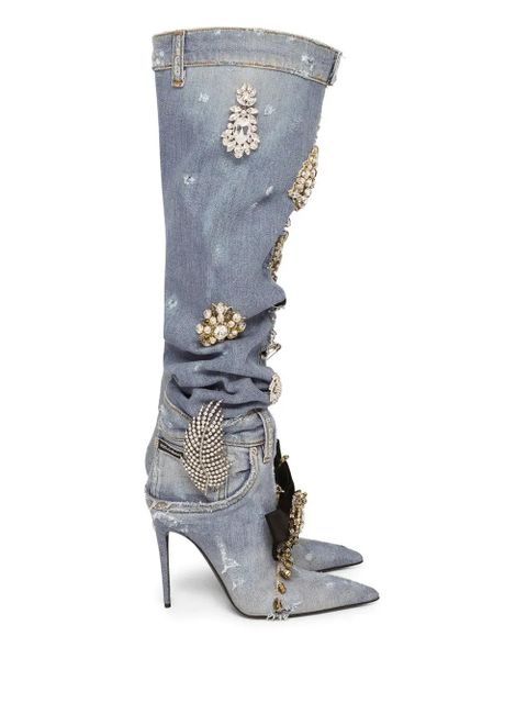 Dolce & Gabbana patchwork-denim knee-high boots - Blue - zdjęcie produktu nr 1