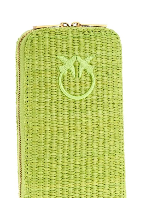 PINKO Love Birds braided raffia smartphone holder - Green