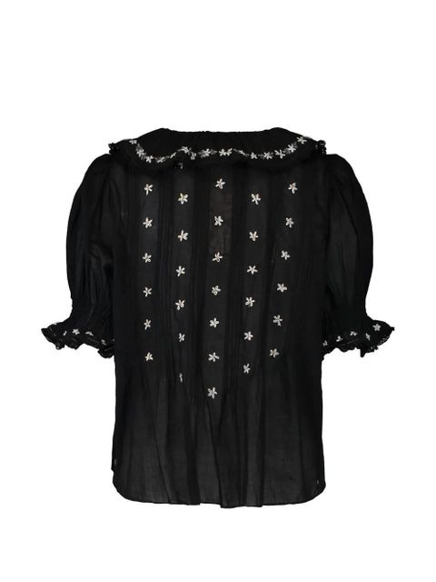 DÔEN Hettie floral-embroidered ruffled blouse - Black