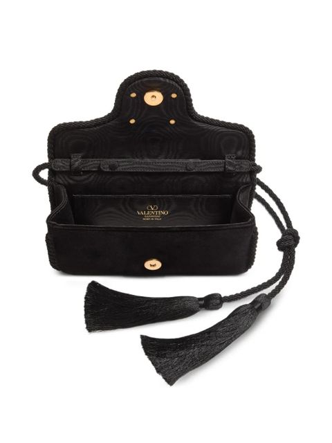 Valentino Garavani Locò velvet clutch with jewel logo - Black
