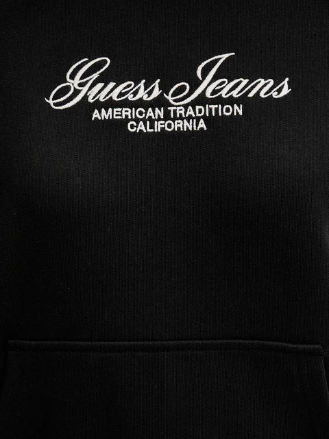 Guess Jeans bluza bawełniana damska kolor czarny z kapturem z aplikacją W5YQ13 K68I4