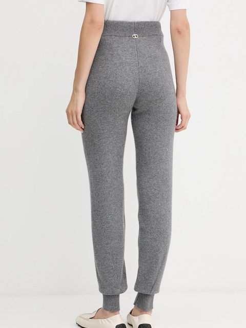 Twinset spodnie dresowe z wełną kolor szary gładkie 252TT3352